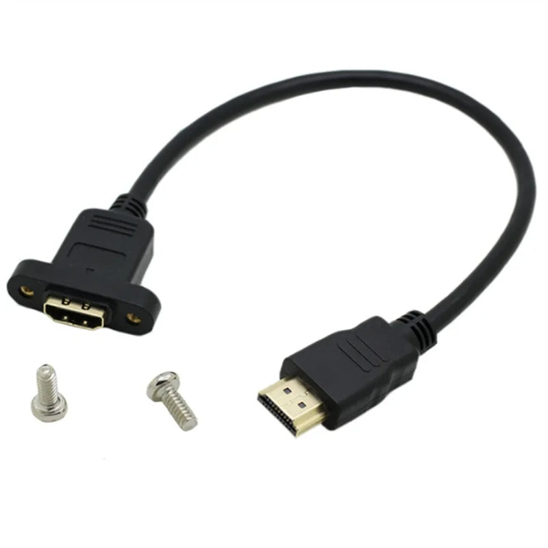 Extension Cable HDMI-compatible Male To Female with Screw Panel Mount Gold Plated Video Adaptor Connector 50cm 1FT 1080P HDTV