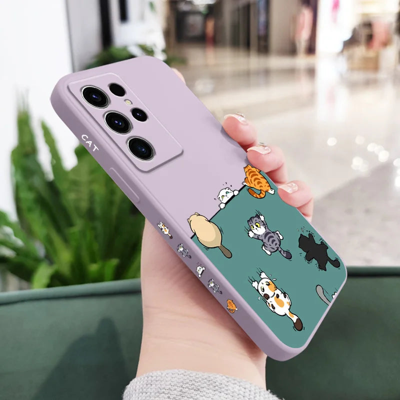 Cute Climbing Cat Phone Case For Samsung Galaxy S25 S24 S23 S22 S21 S20 S10 S10E Ultra Plus FE Note 20 Ultra Plus Cover