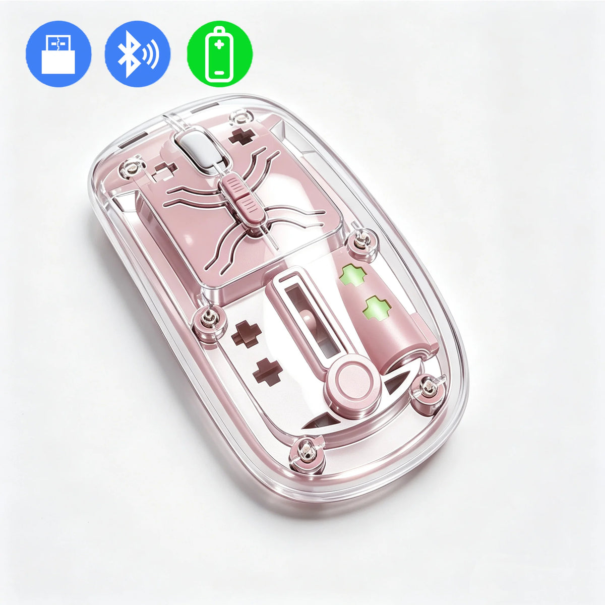 Transparent Bluetooth Wireless Mouse Dual Mode 2.4G Silent Mute Mouse Type-C Rechargeable 3 DPI Adjustable Office Mice for Game