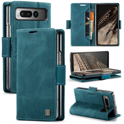 AUTSPACE Skin Feel Retro Leather Wallet Case for Google Pixel Fold Card Slots Holder Magnetic Clasp Folding Protective Case
