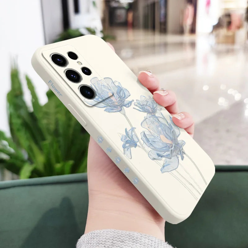 Simple Crystal Flower Phone Case For Samsung Galaxy S25 S24 S23 S22 S21 S20 S10 S10E Ultra Plus FE Note 20 Ultra 10 Plus Cover
