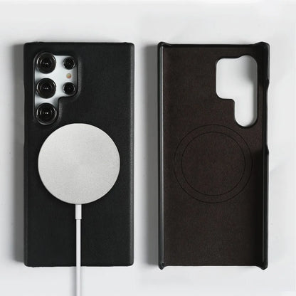 Handmade Premium Genuine Leather Magnetic Case for Samsung Galaxy S25 Ultra Case S24FE S23 S22 S21 S20 Note20Ultra Magsafe Cover