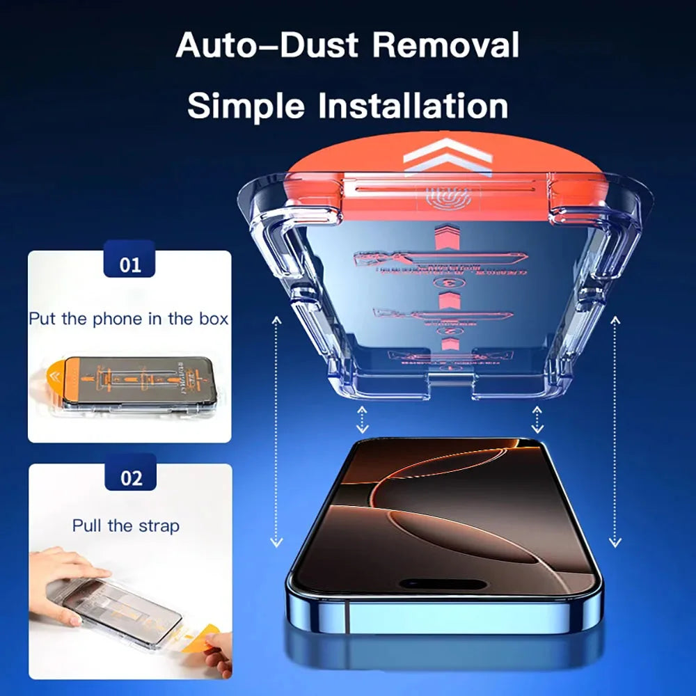 5Pcs Ultra HD 8K Dust Free Screen Protector For iPhone 16 15 14 13 12 11 17 Pro Max 16e Plus 17 Air Glass Easy Installation Box