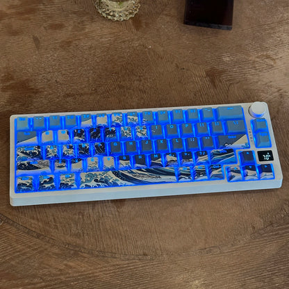 Kanagawa Themed Top/Side Printed RGB Backlit Keycaps 125 Keys Dye Sub PBT Keycaps Cherry Profile for Cherry MX Swtches Keyboard