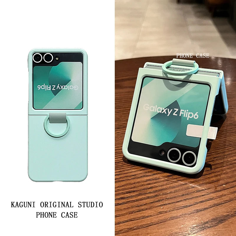 Liquid Silicone Original Ring Bracket Case for Samsung Galaxy Zflip 7FE Z Flip 5 6 7 8 Screen Glass Film 2in1 Shockproof Cover