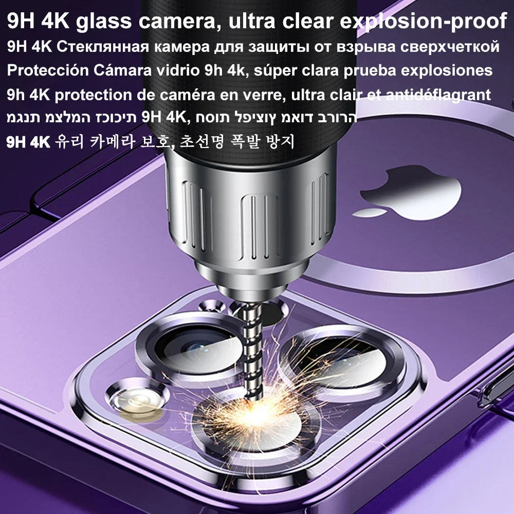 Magnetic Plating Case For iPhone 15 16 14 17 13 12 18 Pro Max Air Camera Lens Protector Glass For Magsafe Wireless Charger Cover