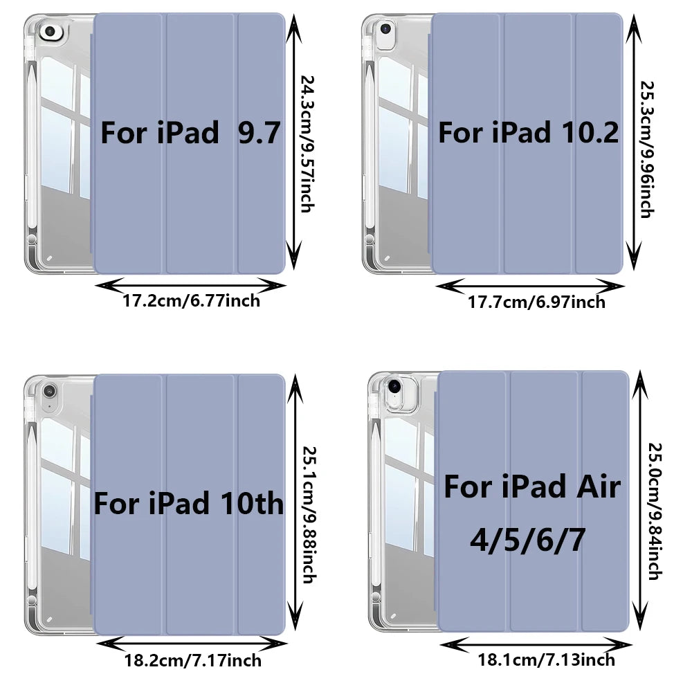 Case for iPad (A16) 11th Gen, 10th Gen, 11-inch 2025, iPad 9th/8th/7th/6th/5th gen, iPad Air Crystal Clear Case with Pencil Slot
