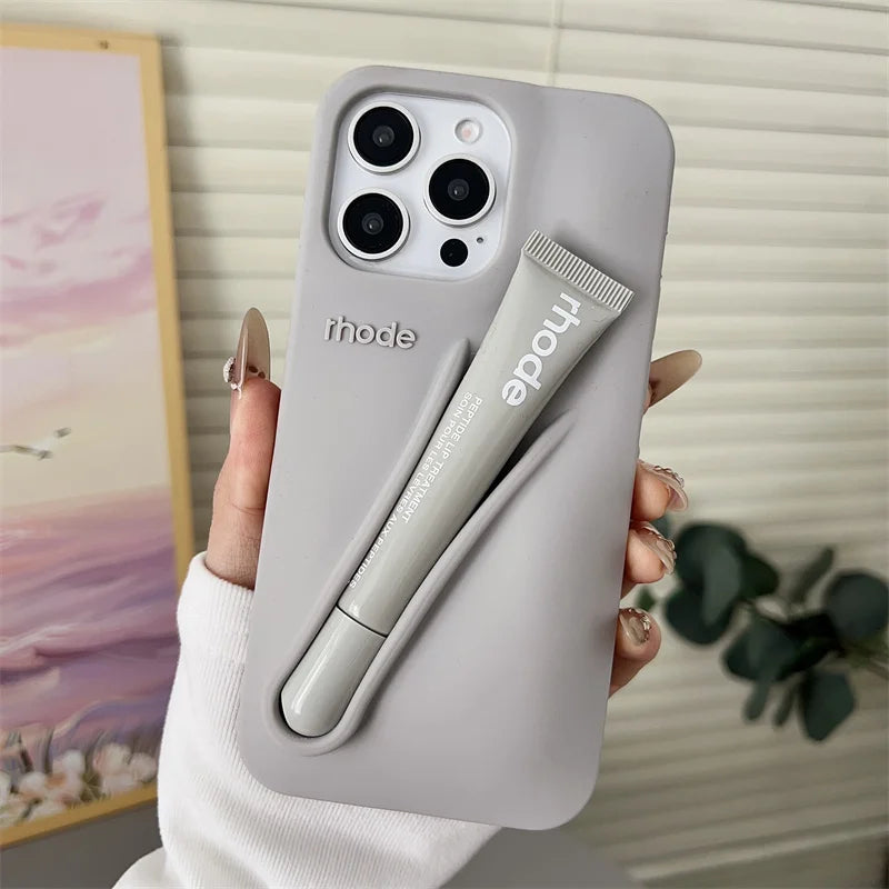Makeup Brand Lemontini Dopamine Lip Gloss Case for iPhone 15 16 17 ProMax 12 13 14 Air Pro Max Plus Lipstick Holder Phone Cover