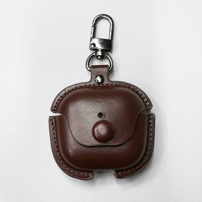 PU Leather Protective Case for AirPods 4 with Keychain Classic Business Retro Button Earbuds Cover Shockproof