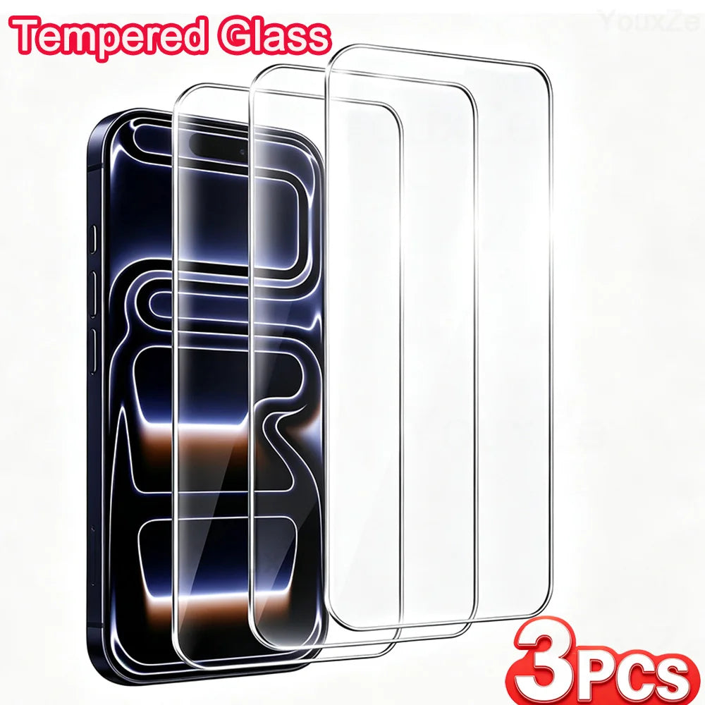 3Pcs Tempered Glass For iPhone 18 17 16 15 14 13 12 11 Pro Max Plus XR Oleophobic Coating Screen Protector Protective Glass Film