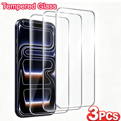 3Pcs Tempered Glass For iPhone 18 17 16 15 14 13 12 11 Pro Max Plus XR Oleophobic Coating Screen Protector Protective Glass Film