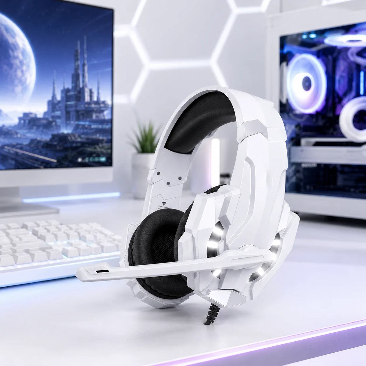 Gaming Headset G9000 Wired Over Ear Headphones White RGB LED with Mic Stereo Bass for PC PS4 PS5 Xbox Switch Gaming