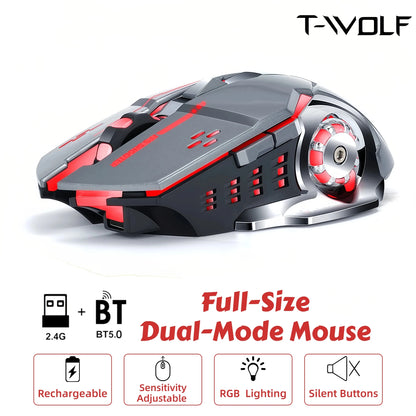 Wireless Gaming Mouse Bluetooth 2.4G Dual Mode RGB Silent Rechargeable Back to School Ergonomic 2400DPI Mice for MacBook Laptop Student