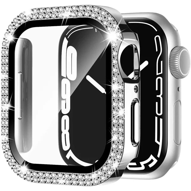 Glass+Cover For Apple Watch Case 45mm 44mm 41mm 40mm 46mm 42mm Bling Diamond bumper+Screen Protector series 12 11 10 9 8 7 6 SE