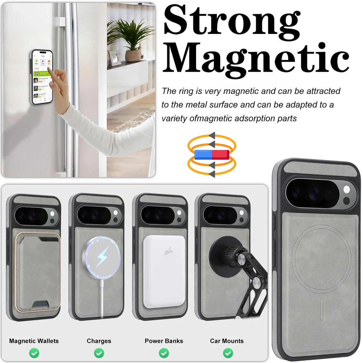 2 In 1 Leather Case For Google Pixel 9 9a 9Pro 10 Pro 10Pro XL Cash Card Slots Wireless Charging Magnetic Wallet Phone Cover