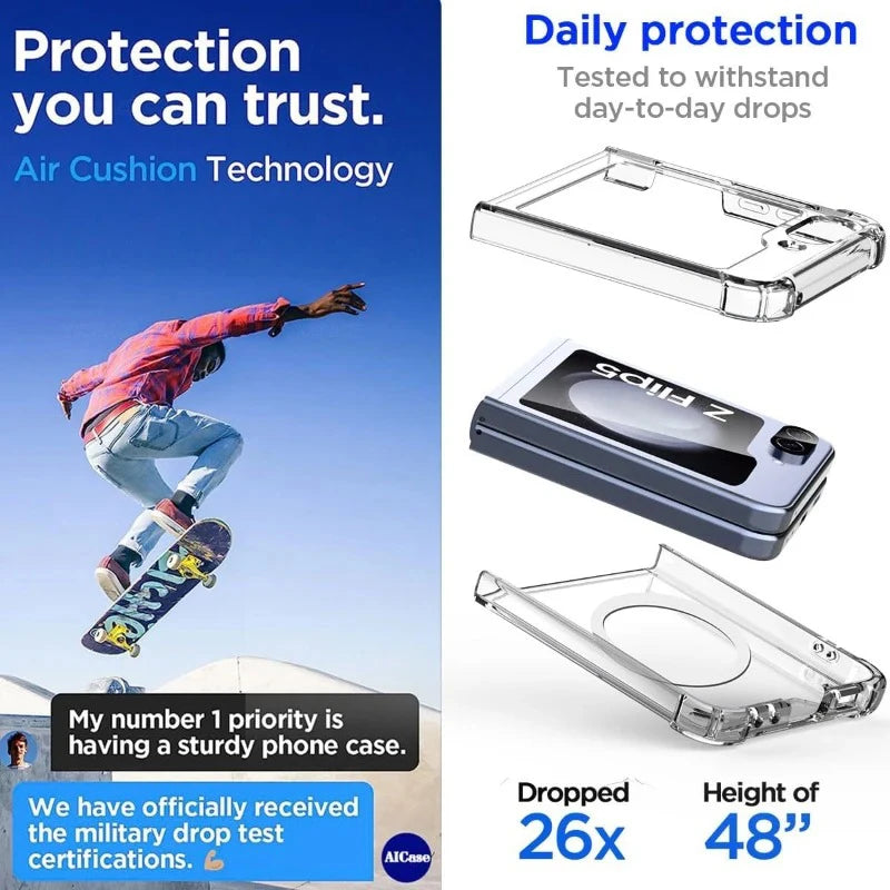 Magnetic Transparent Hard PC Phone Case For Samsung Galaxy W25 W24 W23 Z Flip 8 7 FE 6 5 4 3 5G Magsafe ShockProof Cover