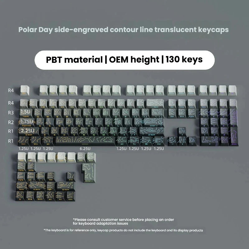RGB Backlit Keycaps Cherry Profile Black Topographic 4.0 Side-lit Double Shot PBT Keycaps for Cherry MX Switches Gaming Keyboard