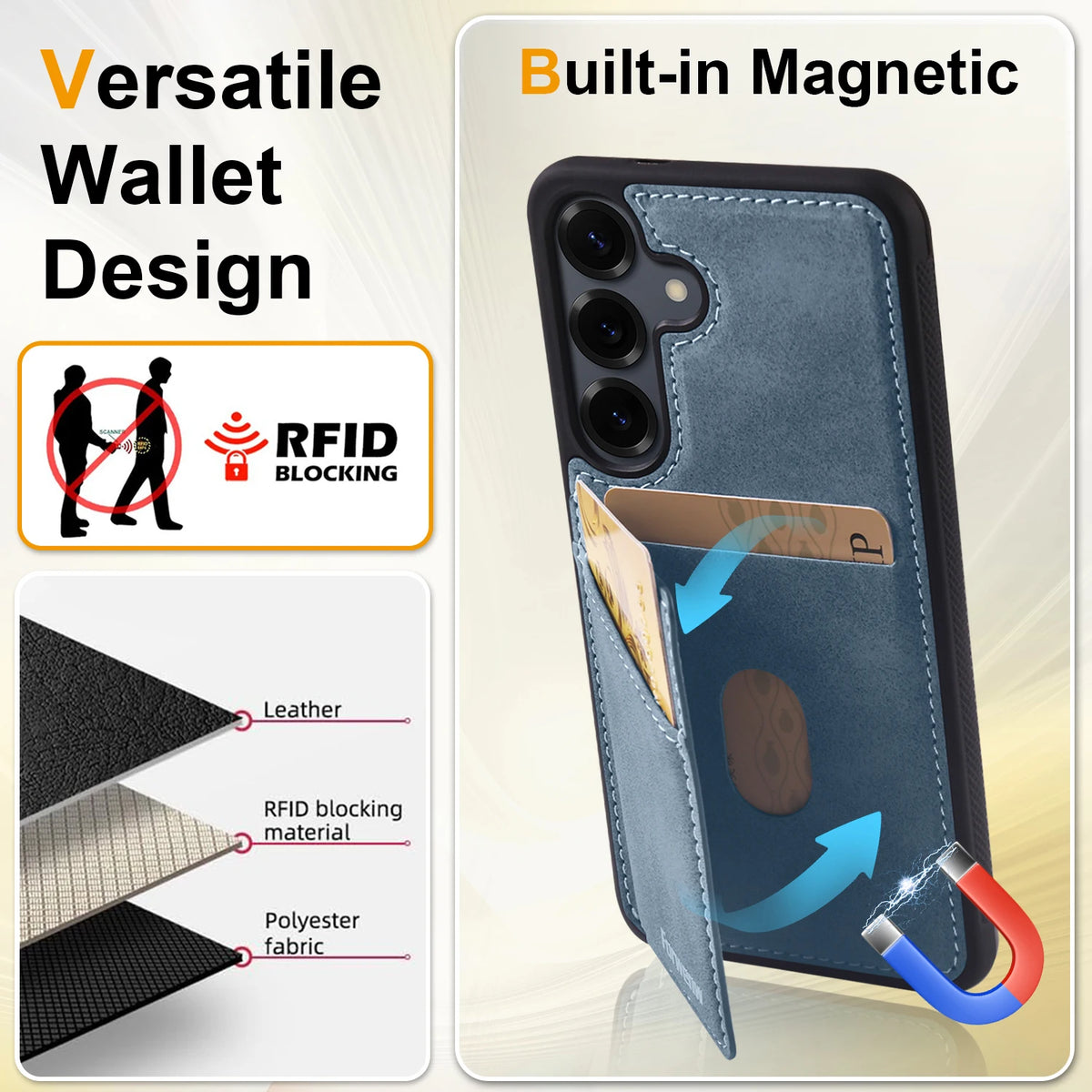 Cards Solt Wallet Leather Case for Samsung Galaxy A16 A36 A56 S25 Edge S24 Ultra S23 FE S22 S21 Plus A15 A35 A55 Magnetic Cover