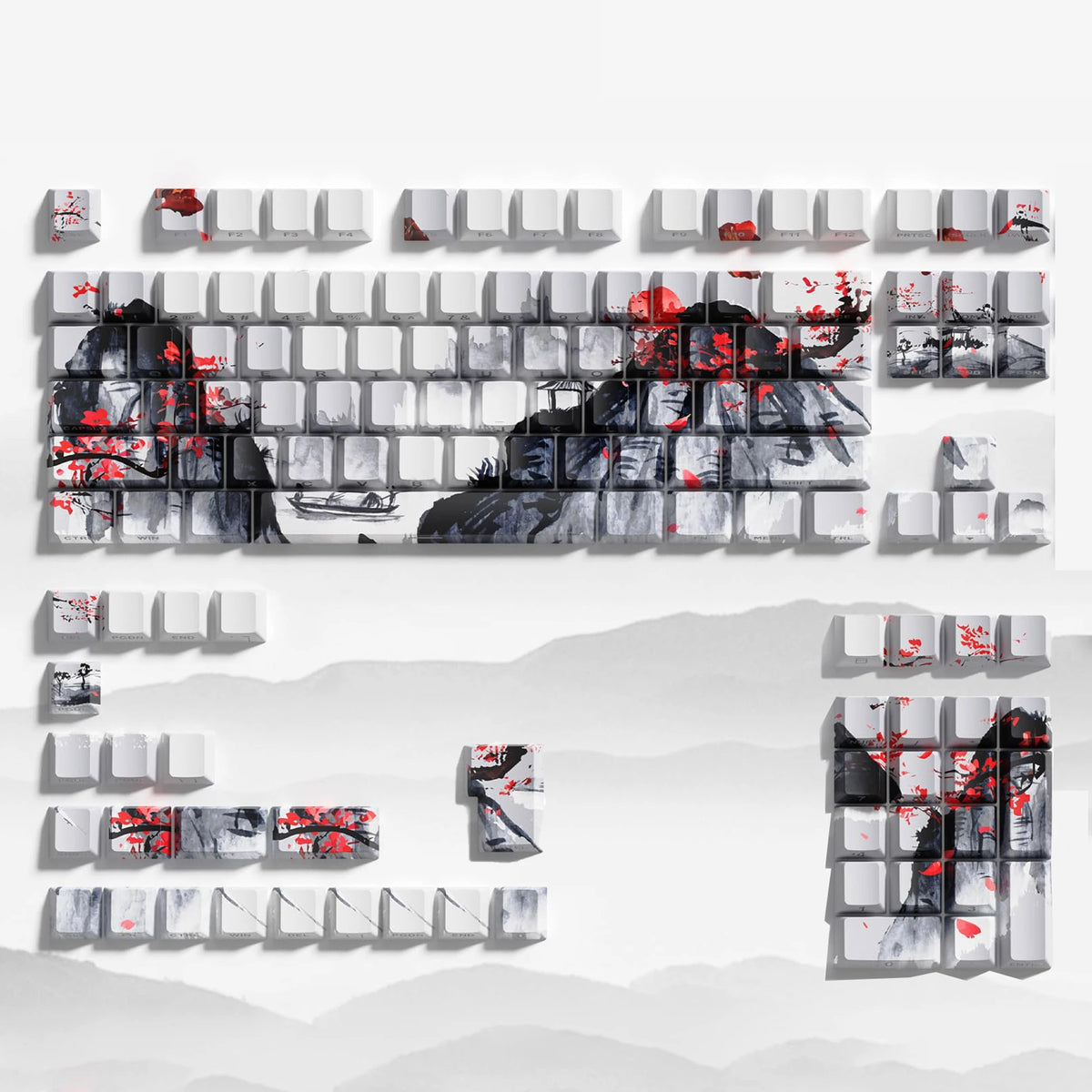 Kanagawa Themed Top/Side Printed RGB Backlit Keycaps 125 Keys Dye Sub PBT Keycaps Cherry Profile for Cherry MX Swtches Keyboard
