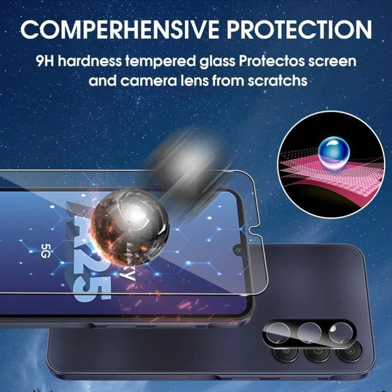 3+3 Pack Galaxy A25 5G Screen Protector + Camera Lens Protector, 9H Hardness, Anti Scratch, Bubble Free, HD Tempered Glass