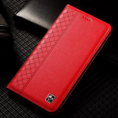 Flip Case For APPLE iPhone 17 17Pro Air Pro Max Genuine Leather Magnetic Cover Luxury Cowhide Grid Pattern Wallet Cases Covers