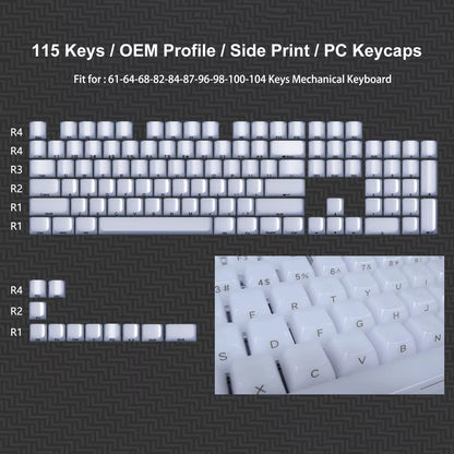 Foggy Transparent Crystal PC Keycaps OEM Profile Creamy White Side Print RGB Backlit Keycaps 115 Keys for MX Switches Keyboard