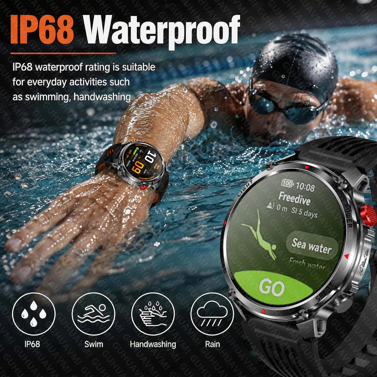 New Men Outdoor Military 1100mAh Large Battery Smart Watch Compass GPS Track IP68 Waterproof LED Flashlight BT Call Smartwatch