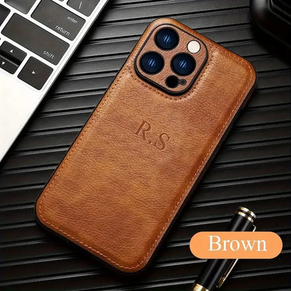 Personalized Customizable Initials Name Case For iPhone 16 15 14 13 12 11 Pro Max Plus Luxury Classic Bussiness PU Leather Cover