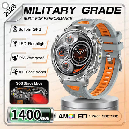 NEW Military 1400mAh Battery SmartWatch Men Outdoor LED Flashlight IP68 Waterproof Heart Rate SOS Bluetooth Call Sports Bracelet
