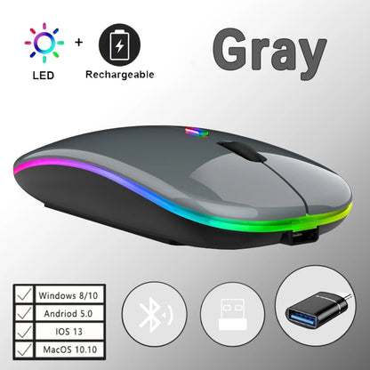 Wireless Rechargeable Mouse With LED Backlight  Bluetooth With Type-C Adapter Gaming Mouse Suitable For MAC/Laptop/PC/Windows