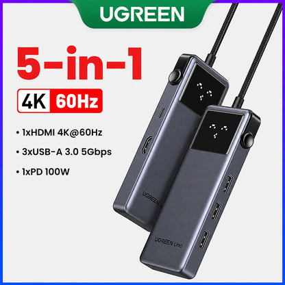 UGREEN Uno USB C HUB 6-in-1 4K60Hz PD100W 10Gbps USB3.2 Splitter Adapter for Laptop Macbook Pro Air USB Expander Docking Station