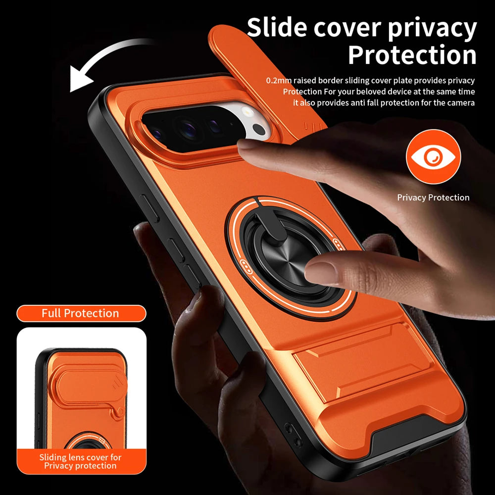 KEYSION Magnetic Phone Case for Google Pixel 9 10 Pro XL 8 7 Pro Slide Camera Protection Upright Stand 360°Ring Shockproof Cover