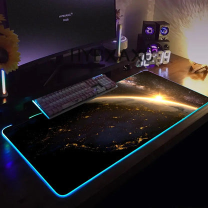 Hot Cosmos Space Solar System Planet Mouse Pad RGB Gaming Mouse Pad HD Gamer Large LED Light XXL PC Computer Carpet