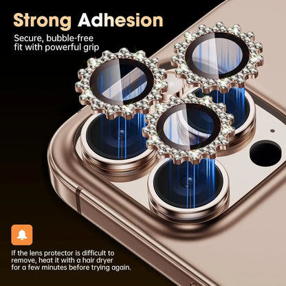 2-3Pcs Bling 3D Metal Gear Design Diamond Camera Lens Glass Protector For IPhone 16 17 Pro Max 15Pro 16Plus Case Friendly Rings