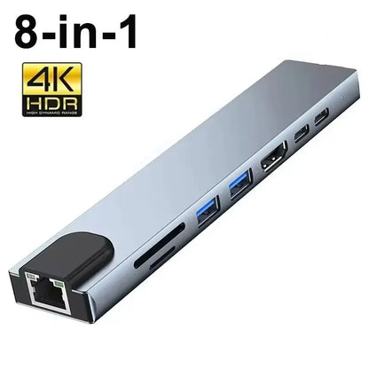 FANGTUOSI Usb 8 In 1 Type C 3 1 To 4k HdTV Hub Adapter With Sd Tf Rj45 Card Reader Pd Fast Charge For Macbook Notebook Computer