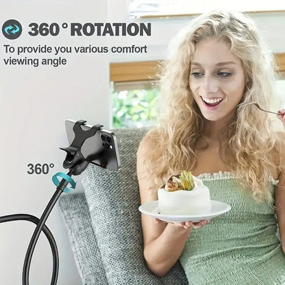 Lazy Phone Holder, Flexible Gooseneck Bed Clamp Stand, 360 Rotatable Cellphone Bracket Mount for Travel Office Live