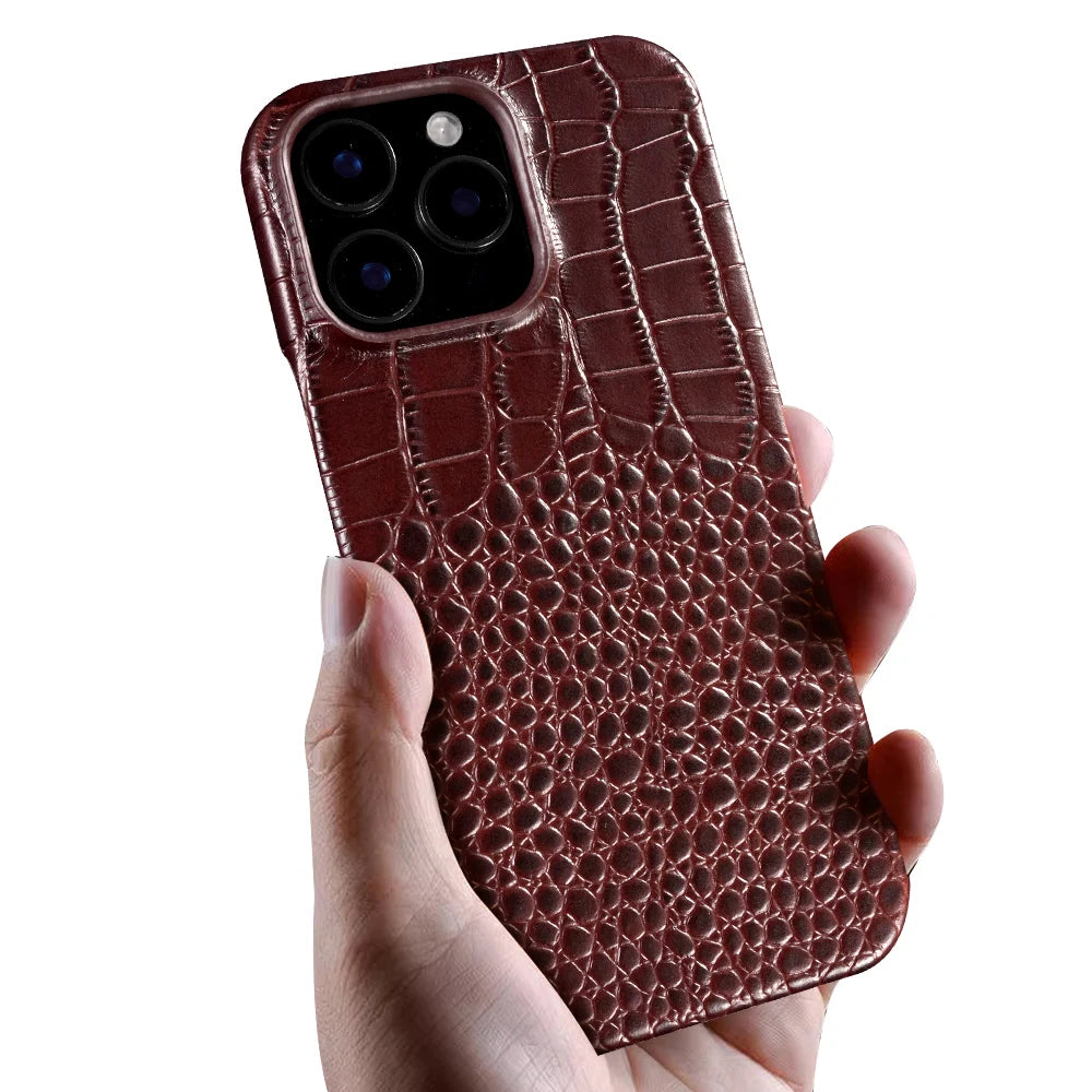 for Magsafe Case for iPhone 15 16 17 Pro Max Air 16Pro 17Pro Natural Cowhide Leather Magnetic Protector Luxury Phone Back Cover