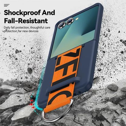 Wrist Strap Ring Holder Phone Case for Samsung Galaxy Z Flip 8 7 6 5 Luxury Matte PC Shockproof Hand Chain Band ZFlip 7 FE Cover