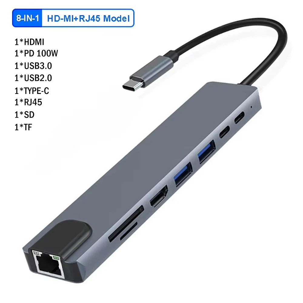 KEBIDUMEI 10-in-1 USB C Docking Station USB 3.0 HUB Type C to HDMI Adapter with RJ45 Ethernet Interface USB Splitter OTG Adapter
