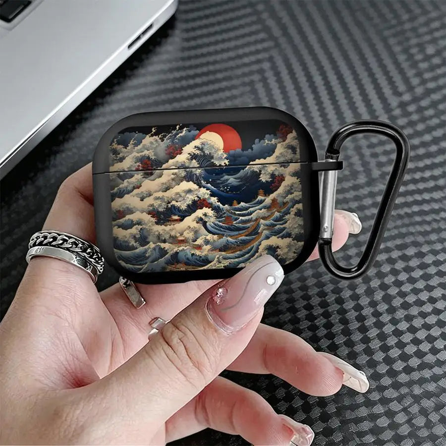 Wave Pavilion Sun Earphone Cases Cover With Hook Case For Airpods 5 Pro2 2 4 1 3 Pro3 Pro