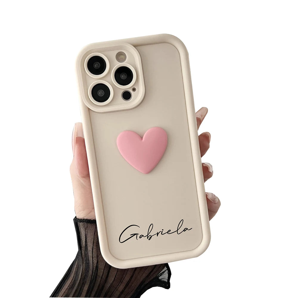 Cute INS Love Heart Personalized Name Case For iPhone18 17 16 15 14 13 12 11Pro Max 17 Air Luxury Soft Silicone Custom DIY Cover