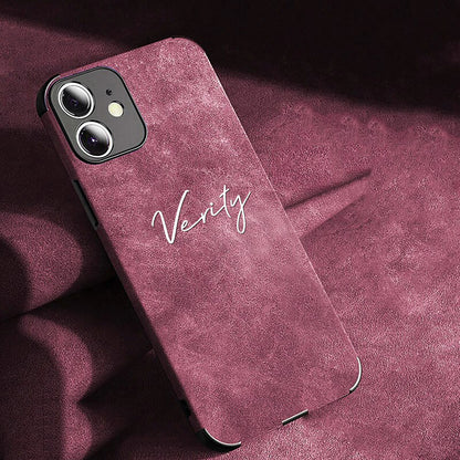 Custom Name Full-cover Phone Case for iphone 18 17 16 15 14 13 12 11 Pro Max Plus Lamskin Leather Soft Shockproof Cover
