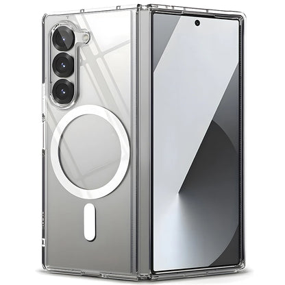 Magnetic Flip Phone Case with Transparent Back - Shockproof Bumper, Anti-Scratch Coating, Reinforced Edges & Durable Material for Samsung Galaxy Z Fold 7, Z Fold 6, Z Fold 5, Z Fold 4, Z Fold 3 | Drop Protection, Modern Prote