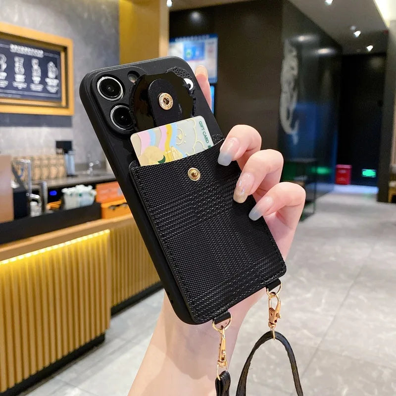Funny 3D Crossbody Cover Black Coal Ball Card Bag Lanyard Phone Case  For iPhone 17 Pro max 16 15 14 Plus 13 12 11 Pro Max Xs XR