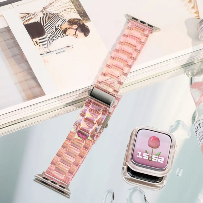 New Laser Transparent Strap for Apple Watch Band 44mm 40 41 45 38 49 46 42mm Correa Bracelet iWatch Series 12 11 10 9 8 7 6 5 4