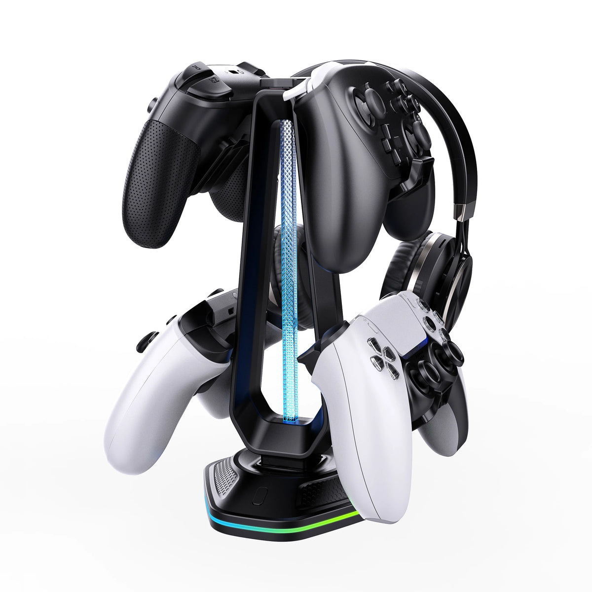Gaming Headphones & Controller Storage Stand with Light Modes,2 USB Charging Ports ,Controller Holder for Desk
