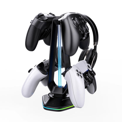 Gaming Headphones & Controller Storage Stand with Light Modes,2 USB Charging Ports ,Controller Holder for Desk