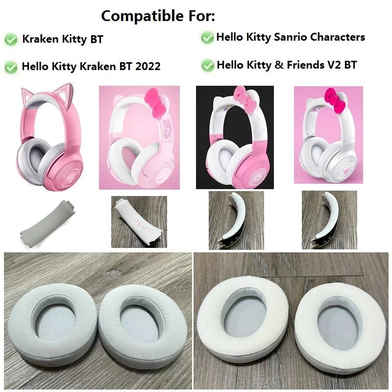 Original Ear Pads For Razer Hello Kitty Kraken BT 2022/Kraken kitty BT/V2 BT/Sanrio headphones replacement earmuffs headband