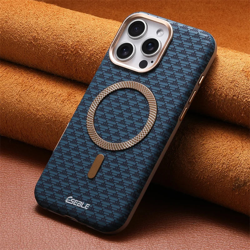 Luxury Leather Carbon Fiber Texture Phone Case For iPhone 13 14 15 16 17 Pro Max For Magsafe Wireless Charging Shockproof Cover