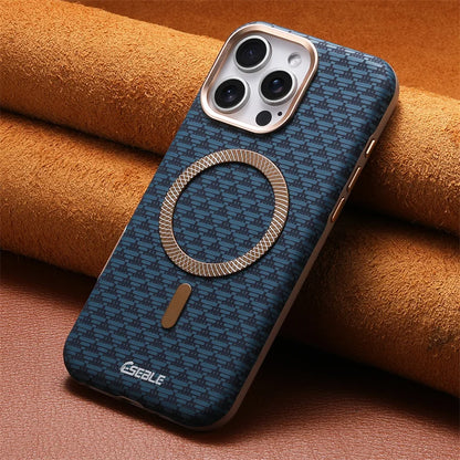 Luxury Leather Carbon Fiber Texture Phone Case For iPhone 13 14 15 16 17 Pro Max For Magsafe Wireless Charging Shockproof Cover